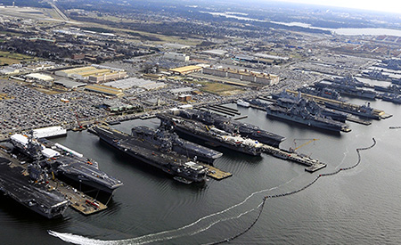     Aerial view of Naval Station Norfolk, Virginia, where new MQ-25 support facilities will be built.