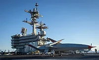 NAVFAC---Norfolk MQ-25 Stingray unmanned aircraft on the flight deck of USS George H.W. Bush.