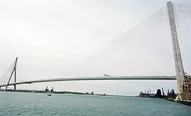 The Gordie Howe International Bridge spans the Detroit River between Detroit and Windsor, Ontario, on opening day.