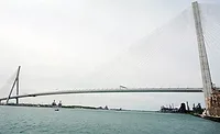 The Gordie Howe International Bridge spans the Detroit River between Detroit and Windsor, Ontario, on opening day.