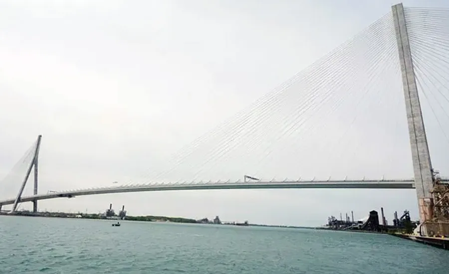 The Gordie Howe International Bridge spans the Detroit River between Detroit and Windsor, Ontario, on opening day.