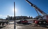 Setting precast platform at the Foxboro, Mass. commuter rail station