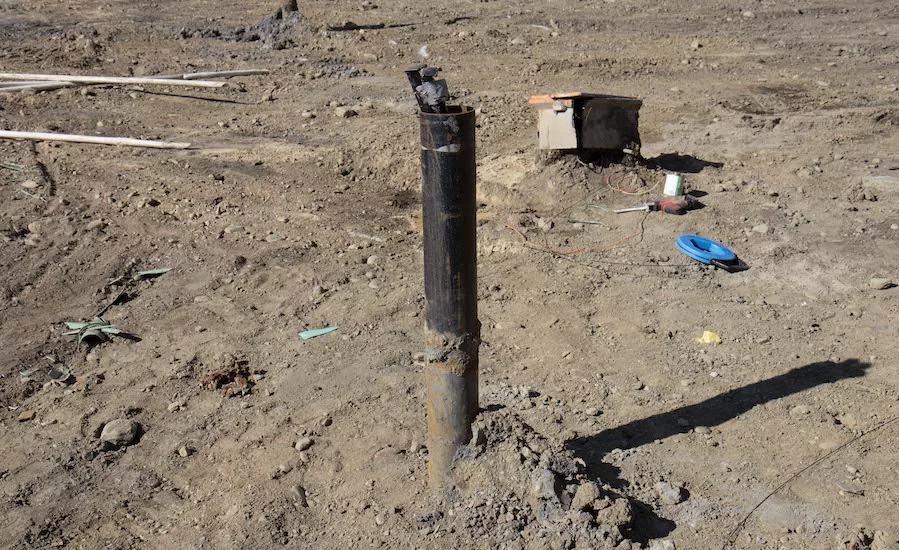 A photo of the geothermal well on a construction site for a UMass Medical Center project