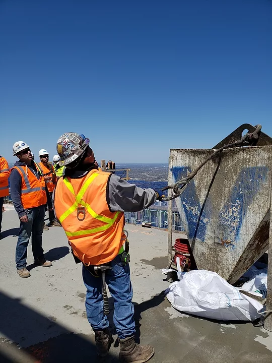 Concrete delivered in tower crane bucket