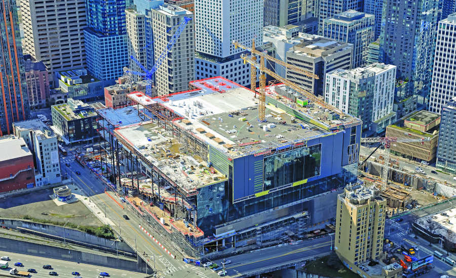 aerial shot of building being constructed