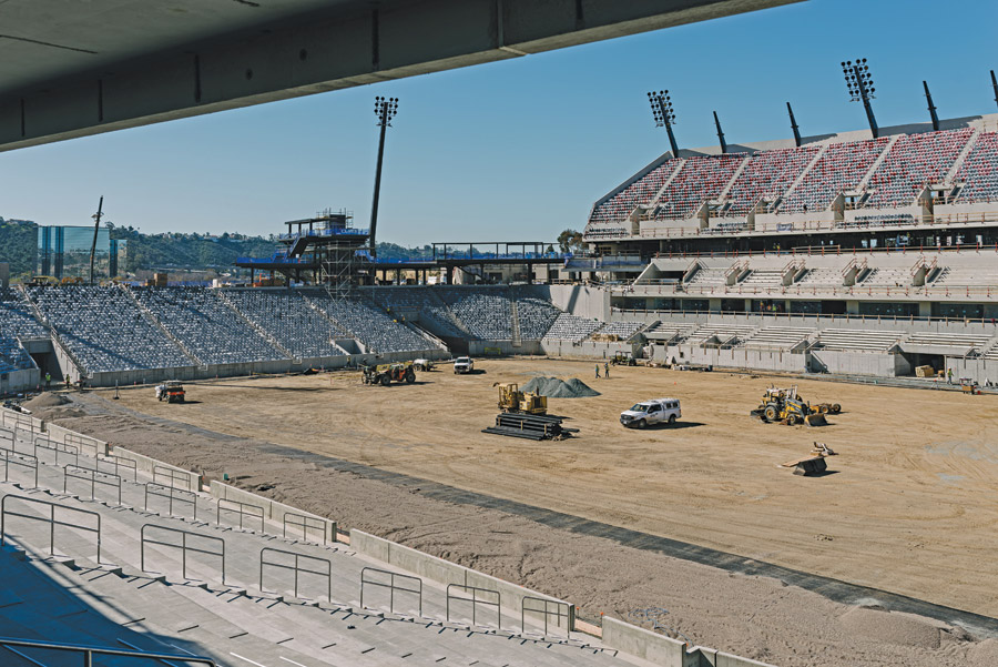 Crews built the most complex portion of the stadium first