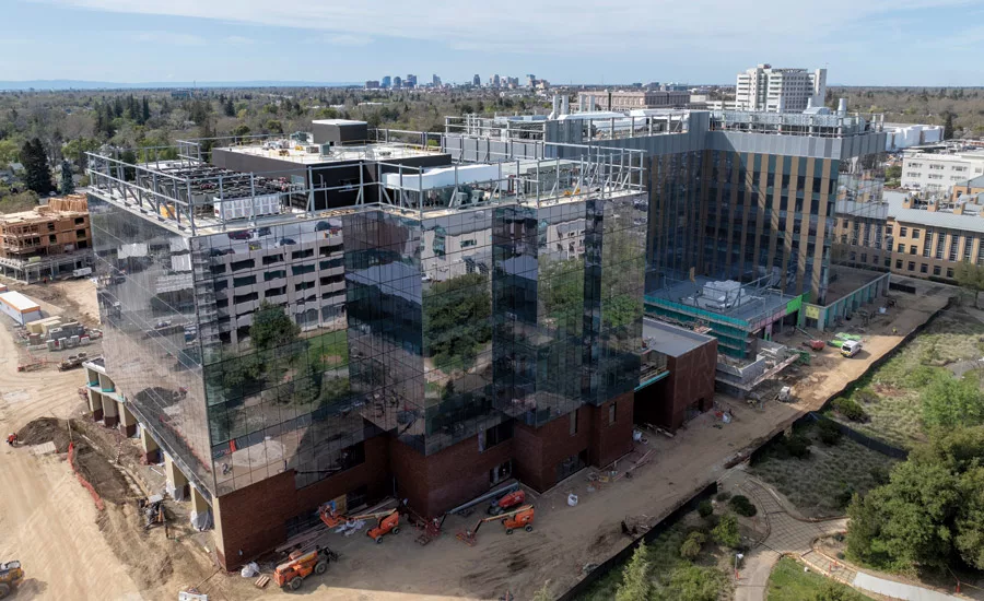 brick and glass curtain wall