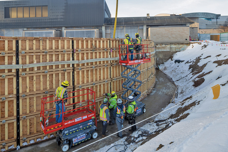 The teams install formwork