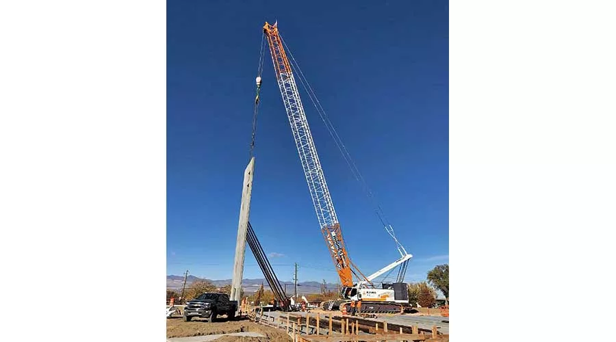 A crane lifts