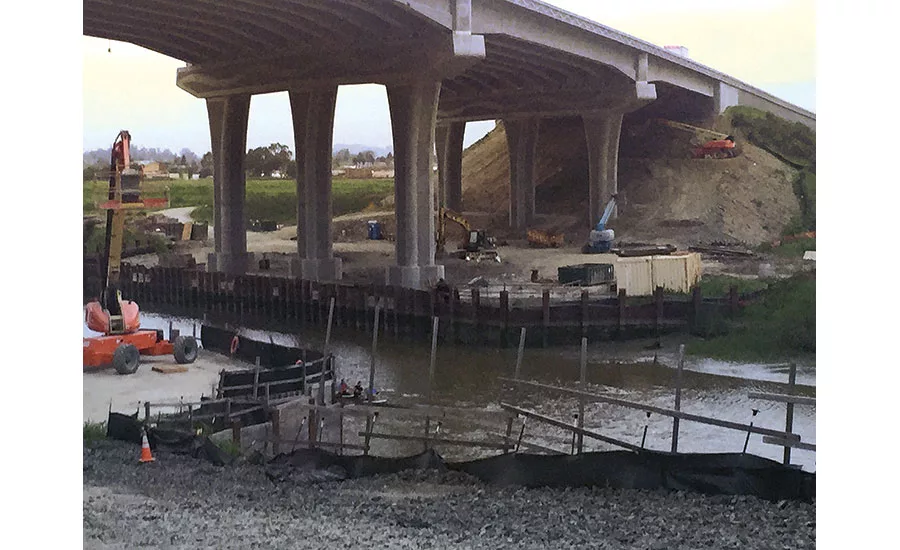 Concrete-column work on overpass