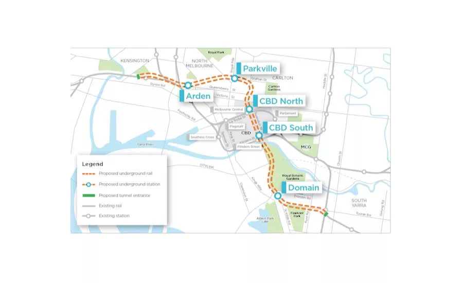 map of proposed Melbourne Metro line