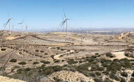 desert with wind turbines