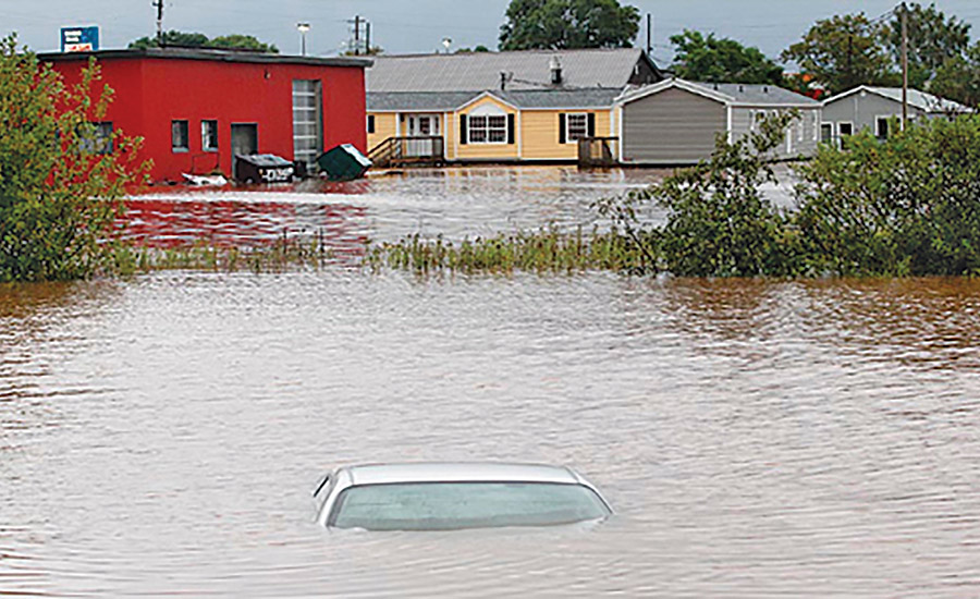 submerged car in flood
