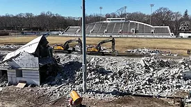 Crews began demolishing portions of the deteriorating White Stadium