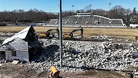 Crews began demolishing portions of the deteriorating White Stadium