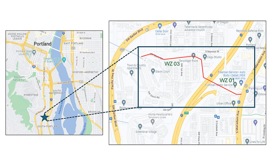 Map of Portland, Oregon outlining the Carolina Trunk location