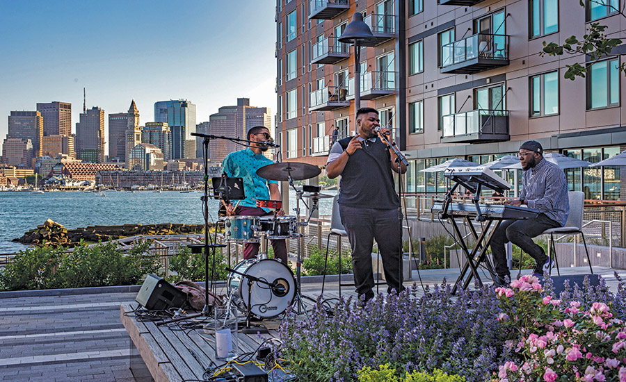 musicians on Clippership Wharf