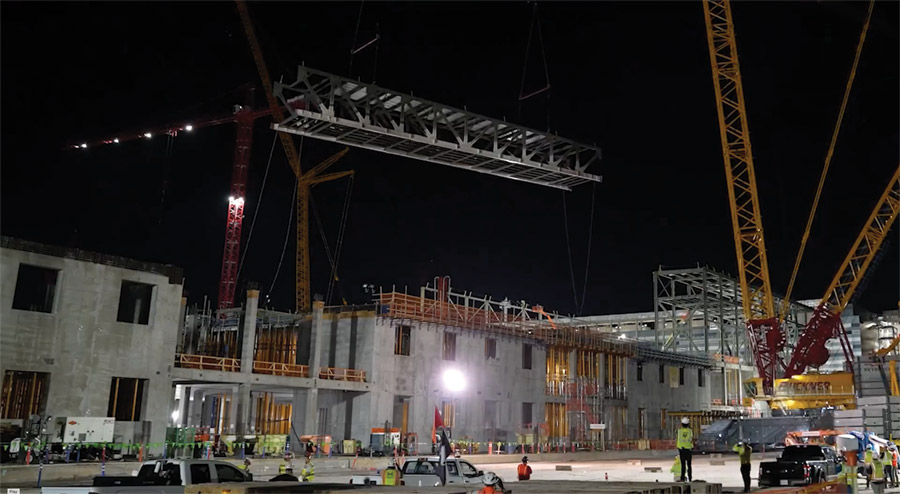 Construction continues during night hours