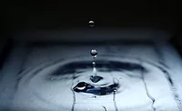 A drop of water splashes up from a larger pool of water