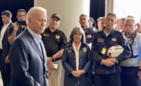 President Biden visits with officials in Surfside, Fla.