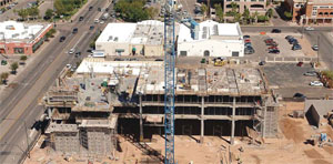 Eyeing LEED platinum, Chandler City Hall maximizes daylighting due to its east-west orientation while a photovoltaic system atop the garage will develop energy that can be sold back to the power company.