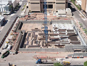 Crews have begun steel erection on the 14-story building, which is aiming to meet or exceed LEED-NC v2.2 silver.