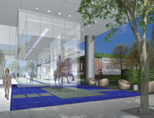 Austin Commercial of Dallas is close to completing Saint Ann Court in Dallas. A rendering shows the gallery lobby. Harwood is the developer and the building will serve as Harwood International&rsquo;s headquarters.