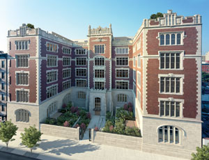 The historic P.S. 90 which is notable for its iconic block-through “H” plan is being converted into a modern condominium by replacing most of the building’s infrastructure while keeping the façade and steel structure intact.