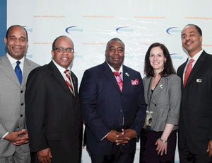 (L-R): Michael Garner, Chief Diversity Officer for the MTA, Paul William, Executive Director of DSANY, William S. Parrish, Jr., President/CEO of Noble Strategy, Sharon Greenberger, President/CEO of the NYCSCA, and Michael Jones-Bey, Executive Director of the Empire State Economic Development Agency.