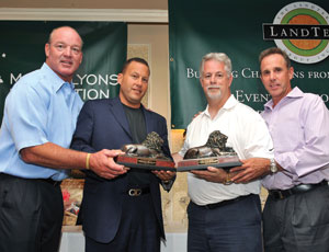 The Marty Lyons Foundation, a non-profit organization that grants wishes to children between the ages of three to seventeen, who have been diagnosed with terminal or life-threatening illnesses, held its 24th Celebrity Golf Classic at the Old Westbury Golf and Country Club in Old Westbury, New York. During the event, The Marty Lyons Foundation named Stalco Construction, Inc.’s Principal Kevin G. Harney and President Alan Nahmias the 2009 Men of the Year for embracing the organization’s efforts, their generous donation of $10,000, and for co-founding a non-profit Contractors for Kids, Inc. Pictured from left are: Marty Lyons, Founder and Chairman of The Marty Lyons Foundation; Alan Nahmias, President of Stalco Construction, Kevin G. Harney, Stalco Principal and CEO, and Michael E. Ryan, President of The Landtek Group.