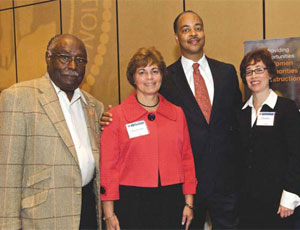 The General Contractors Association of New York held a networking conference in a Midtown hotel for disadvantaged, minority and women owned business enterprises that specialize in the heavy construction industry, allowing them to build relationships with public works general contractors and public agencies. Pictured from left are: Joe Argette, President of Queens Village based JMA Concrete Construction, Denise Richardson, General Manager of the General Contractors Association of New York, Michael Jones-Bey, Executive Director of the Empire State Development Division of Minority and Women Business Development, and Felice Farber, Director of External Affairs at the General Contractors Association of New York. 