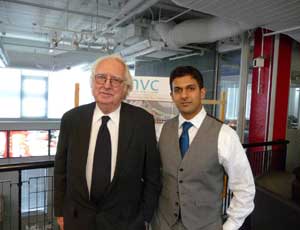 Newark-born architect Richard Meier (left) and Alok Saksena, creator and director of the Newark Visitors Center Design Competition at the recent all-day judging for the competition, at which 21 finalists were selected.
