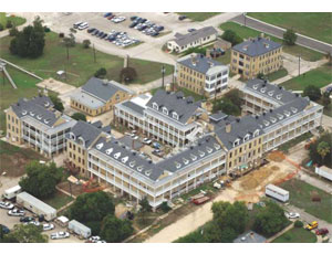 An aerial view of one of Fort Sam Houston’s historic areas, where structures dating back to the 1890s will be renovated to provide modern offices and barracks. 