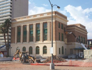 As a vital part of the city�s downtown redevelopment efforts, the Las Vegas Museum of Organized Crime and Law Enforcement�s exterior is being restored with terra-cotta brick cladding and limestone base, an original loggia entrance and granite paneling. The windows are being replaced and upgraded as well.