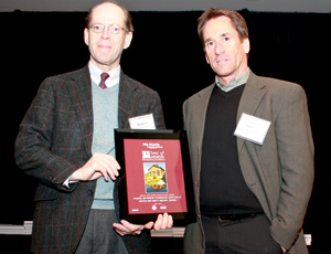 Robert Claiborne (left) and Glenn Neighbors of Ayers Saint Gross Architects + Planners accept the Special Jury Award for Architectural Design for their work on the Thomas Jefferson Foundation Monticello Visitor and Smith History Center.