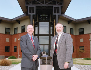 Robert Morrison, current president and CEO, left, and James Maierle, current Chairman of the Board, outside the firm’s Helena, Mont., headquarters of Morrison-Maierle Engineering.