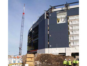 Skanska is nearly finished with one of the region’s largest projects, the $1 billion New Meadowlands Stadium in East Rutherford pictured here under construction in February 2009.