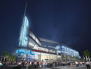 This rendering of the new Amway Arena showcases the "entry beacon" that will serve as the building's focal point.