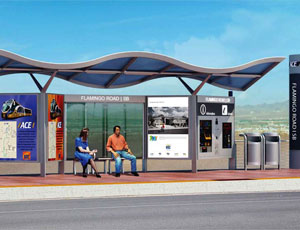 The Green Line’s 23 open-air stations will each feature double-helix-shaped, steel shade canopies above metal seats plus ticket and vending machines. The platform is elevated so that passengers will be able to enter and exit the buses without navigating a gap.