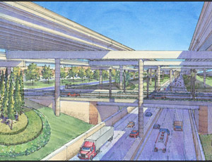A rendering of the public-private LBJ Express project in Dallas that will begin construction early next year.