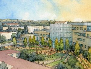 The Kenneth N. Edwards Western Coatings Technology Center will be located on the right side of Cal Poly's new Center for Science and Mathematics, pictured in architectural rendering.