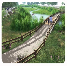 The wetland park project, currently under construction, is transforming a nine-acre former rail transit yard into a public green park space.