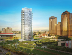 A rendering shows the 42-story, $200 million Museum Tower in Dallas’ Downtown Arts District that Austin Commercial will build.