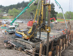 Drilled shaft foundation work was completed on the Willamette River Bridge in Eugene, Ore. by DBM Contractors and general contractor Hamilton Construction. 