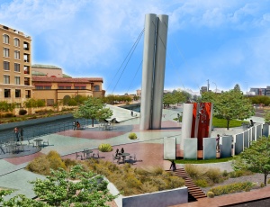 Rendering of the bridge and the south bank�s plaza. 