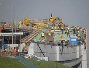 ABOVE: Construction is ongoing at the Q-Bridge (Pearl Harbor Memorial Bridge) in Connecticut.