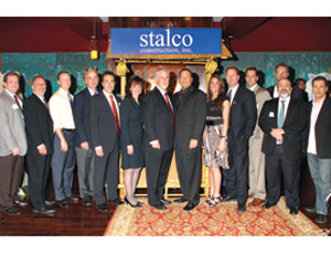 RIGHT: More than 250 real estate, architecture, and business executives attended Stalco Construction and Hauppauge Industrial Association�s �The Lion�s Den� CEO Roundtable and �Welcome to the Jungle� networking reception in Islandia, New York. Pictured from left: RobertWilkinson, Cameron Engineering; Robert V. Isbit, Stalco; William Robertson, BBS Architects & Engineers; Edward Gottlied, Schuckman Realty; Terri Alessi-Miceli, HIA; Kevin G. Harney, Stalco; Alan Nahmias, Stalco; Lauren Mancuso, Stalco; Kevin E. Dunathan, Stalco; Joseph Deal, Bohler Engineering; Keith Brown, Brown & Altman; David Altman, Brown & Altman; and Peter Wilk, Wilk Marketing Communications. (Photo courtesy of Joe Lachat/Wilk Marketing Communications)