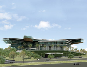 Monster Structure The JW Marriott Hanoi features four separate truss systems that support deep cantilevers.