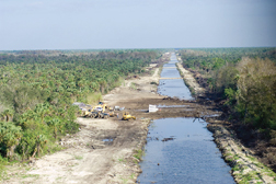 Equipment sank in the soft soil of Picayune Strand, but Prairie Canal was plugged in 2004 and backfilled in 2006. Natural hydrology is returning to the area.