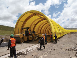 A 1,640-ft-long tent shelters worksite from weather.